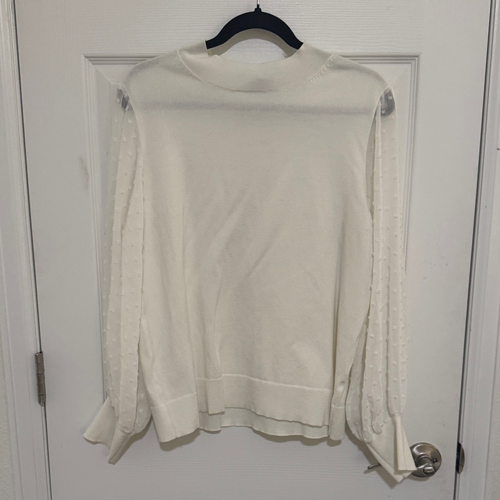 CeCe Cream Sweater with Sheer Accents
